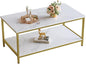 SAYGOER Modern 2-Tier Coffee Table for Living Room White Gold Coffee Tables Industrial Rectangle Wood Table for Large or Small Spaces Home Office Apartment, White Gold
