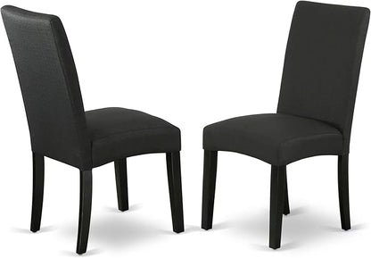 East West Furniture V697DR124-7 7 Piece Modern Dining Table Set Consist of a Rectangle Wooden Table with V-Legs and 6 Black Color Linen Fabric Parsons Dining Chairs, 40x72 Inch, Multi-Color