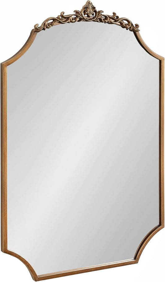 Kate and Laurel Arendahl Ornate Traditional Arched Scallop Mirror; 24 x 36; Antique Gold; Decorative Baroque Style Scalloped Arch Vintage Gold Mirror with Ornamental Crown