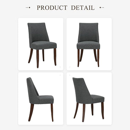 COLAMY Upholstered Dining Chairs Set of 2, Mid Century Modern Kitchen Chairs with Back, Farmhouse Fabric Side Dining Room Chairs with Wood Legs for Dining Room Restaurant, Dark Grey