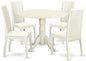 East West Furniture DLIP5-LWH-W 5 Piece Kitchen Table & Chairs Set Includes a Round Dining Table with Dropleaf and 4 Dining Room Chairs, 42x42 Inch, Linen White