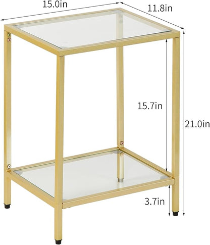 Modern 2-Tier Tempered Glass End Table - Stylish Black Metal Side Table for Small Spaces, Perfect for Living Room & Bedroom (Gold, 1PCS)