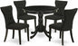 East West Furniture ANGA5-ABK-24 5 Piece Dining Table Set for 4 Includes a Round Kitchen Table with Pedestal and 4 Black Linen Fabric Parsons Dining Chairs, 36x36 Inch, Wirebrushed Black
