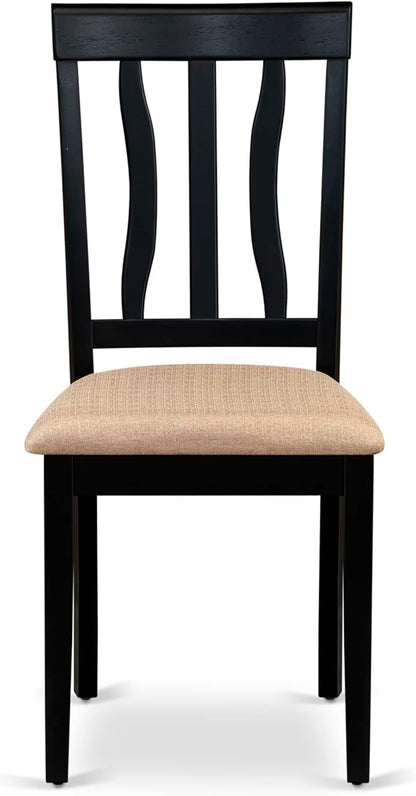 East West Furniture LGAN9-BLK-C 9 Piece Dining Room Table Set Includes a Rectangle Kitchen Table with Butterfly Leaf and 8 Linen Fabric Upholstered Dining Chairs, 42x84 Inch, Black
