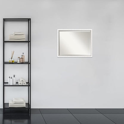 Amanti Art White Bathroom Mirror for Over Sink, 24x30 Morgan White Silver Rectangle Vanity Mirror, Large Modern Contemporary Wood Frame, Hangs Horizonally and Vertically, Bathroom Wall Decor, Beveled