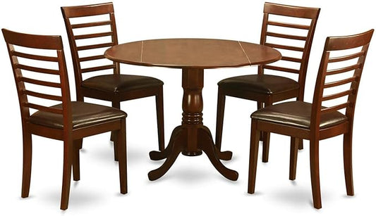 East West Furniture DLML5-MAH-LC 5 Piece Modern Dining Table Set Includes a Round Wooden Table with Dropleaf and 4 Faux Leather Upholstered Dining Chairs, 42x42 Inch, Mahogany