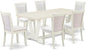East West Furniture V027MZ001-7 7 Piece Dining Set Consist of a Rectangle Dining Room Table with V-Legs and 6 Cream Linen Fabric Upholstered Parson Chairs, 40x72 Inch, Multi-Color