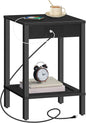 HOOBRO Side Table with Charging Station, End Table with USB Ports and Outlet, Nightstand with Storage Shelf, Faux Rattan Decoration, for Living Room, Bedroom, Black BK91UBZ01