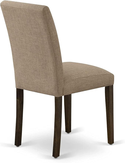 East West Furniture X727AB747-5 5 Piece Dining Set Includes a Rectangle Dining Room Table with X-Legs and 4 Light Sable Linen Fabric Upholstered Parson Chairs, 40x72 Inch, Multi-Color