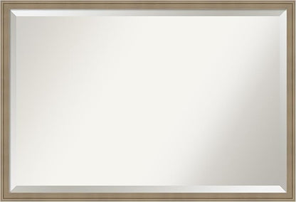 Amanti Art Brown Bathroom Mirror for Over Sink, 26x38 Florence Light Brown Rectangle Vanity Mirror, Large Casual Frame, Hangs Horizonally and Vertically, Bathroom Wall Decor, Beveled Edge from WI, USA