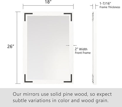 VocalStar White Wood Framed Mirror 18 x 26 Inch, Rustic Natural White Wooden Rectangle Bathroom Vanity Wall Mirror for Farmhouse Boho Decor, 1/4-inch Shatterproof Glass | Waterproof