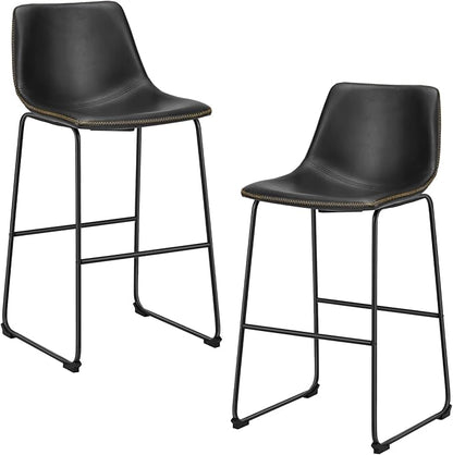 DUMOS 30 Inch Counter Height Bar Stools Set of 2, Modern Faux Leather High Barstools with Back and Metal Leg, Bar Chairs for Kitchen lsland, Elegant Black