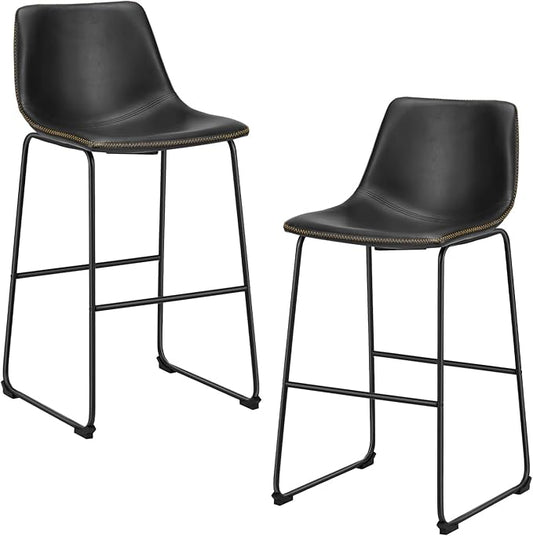 DUMOS 30 Inch Counter Height Bar Stools Set of 2, Modern Faux Leather High Barstools with Back and Metal Leg, Bar Chairs for Kitchen lsland, Elegant Black