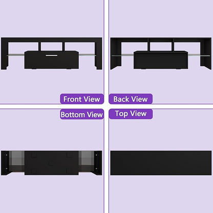 Clikuutory Modern Lighting 51 inch TV Stand with Large Storage Drawer for 32 40 50 55 Inch TVs, TV Console with 20 Color LED Lights, Entertainment Center Media and Open Shelf for Bedroom, Black