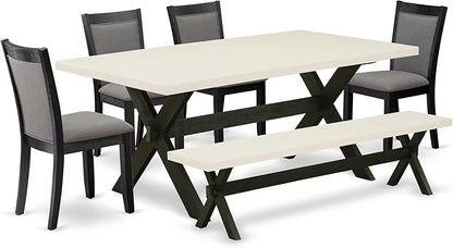 East West Furniture X627MZ650-6 6 Piece Dining Table Set Contains a Rectangle Kitchen Table and 4 Dark Gotham Grey Linen Fabric Parson Chairs with a Bench, 40x72 Inch, Multi-Color