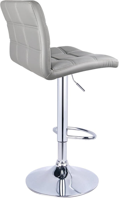 Leopard Modern Square Back PU Leather Adjustable Bar Stools with Back, Set of 2, Counter Height Swivel Stool (Light Grey)
