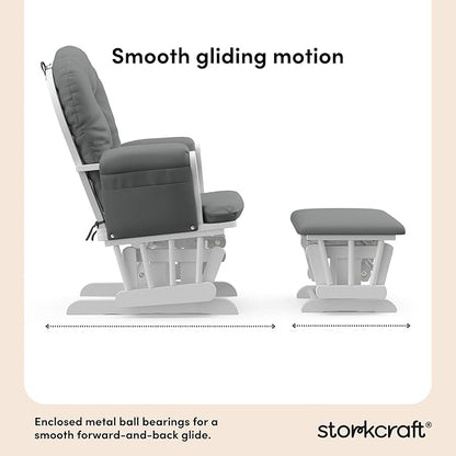 Storkcraft Premium Hoop Glider & Ottoman (White/Gray) — GREENGUARD Gold Certified Nursery Glider, Solid Wood Craftsmanship, Smooth-Gliding Nursery Chair and Ottoman, Award-Winning
