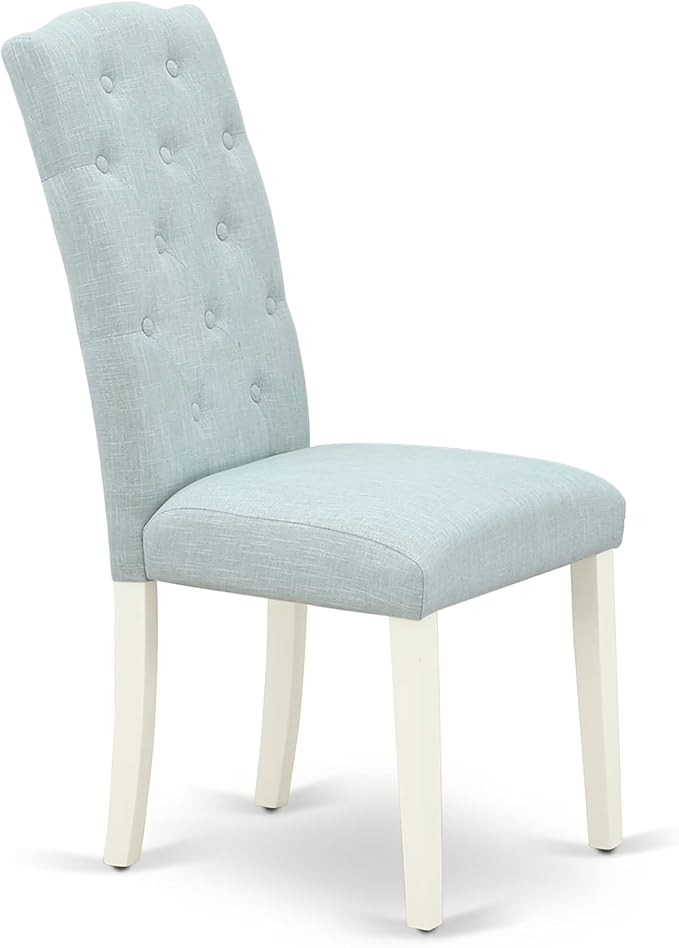 East West Furniture V077CE215-7 7 Piece Dining Set Consist of a Rectangle Dining Room Table with V-Legs and 6 Baby Blue Linen Fabric Upholstered Parson Chairs, 40x72 Inch, Multi-Color