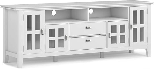 SIMPLIHOME Artisan SOLID WOOD 72 Inch Wide Contemporary TV Media Stand in White for TVs up to 80 Inches, For the Living Room and Entertainment Center