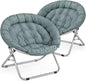 MoNiBloom Round Folding Saucer Chairs Set of 2 for Bedroom Living Room Dorm Foldable Metal Frame Comfy Soft Lounge Lazy Cozy Moon Chairs for Teens (Teal)