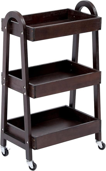 3 Tier Rolling Craft Cart Slim Rolling Storage Cart Wooden Cart on Wheels Bathroom Organizer Rolling Utility Cart Mobile Shelving Unit for Kitchen Bathroom Laundry Narrow Places (Black)
