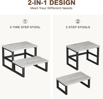 Homeiju 3 in 1 Step Stools for Adults Kids Toddler, Heavy Duty Wooden Step Stool with Non-Slip Pads, 2 Tire Step Stool for Kitchen Bathroom Bedroon Stepping Stool, Light Grey