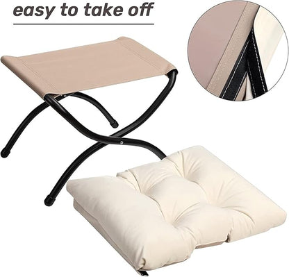 HollyHOME Fabric Lazy Chair with Foldable Ottoman, Accent Comfy Lounge Arm Chair and Folding Footrest Stool Set, Leisure Sofa Reading Chair and Footstool for Living Room, Bedroom, Dorm, Beige