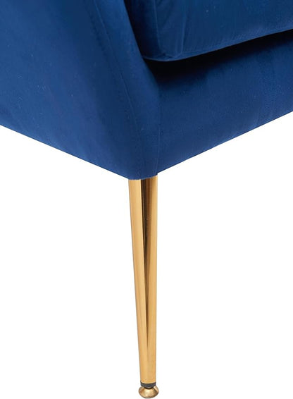 Container Furniture Direct Modern Chic Mid-Century Velvet Accent Armchair for Living Room, Bedroom, or Home Office, Button-Tufted Wingback Design with Gold Flared Legs, Navy Blue
