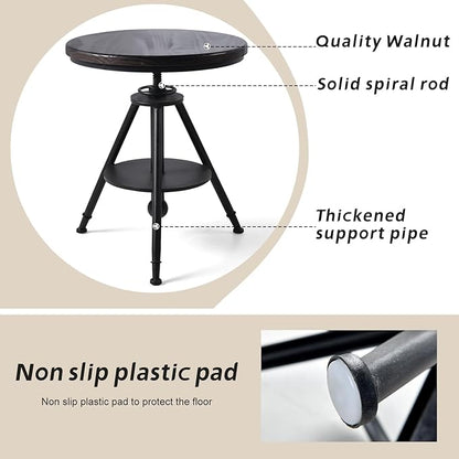 Industrial Vintage Cafe Farmhouse Dining Table - Rustic Round Wooden Top, Height Adjustable 21-29in