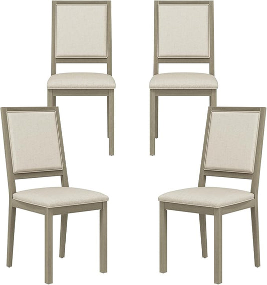 COLAMY Wood Dining Chairs Set of 4, Mid Century Modern Upholstered Kitchen Chairs,19 Inch Fabric Dining Chair with Back for Kitchen Dining Room,Grey