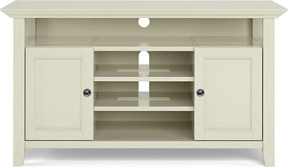 SIMPLIHOME Amherst 54-inch Wide Solid Wood TV Stand in Antique White, Transitional-Style Media Console for Living Room with Adjustable Shelves and Cable Management