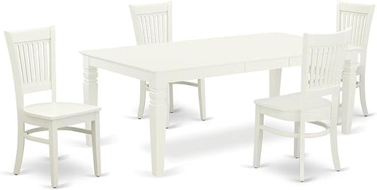 East West Furniture LGVA5-LWH-W 5 Piece Dining Set Includes a Rectangle Dining Room Table with Butterfly Leaf and 4 Kitchen Chairs, 42x84 Inch, Linen White