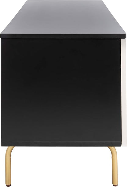 SAFAVIEH Genevieve TV Stand for up to 65" Flatscreen – Black & White Washed Finish, Mid-Century Modern Storage Cabinet, Entertainment Media Console (MED5000B)