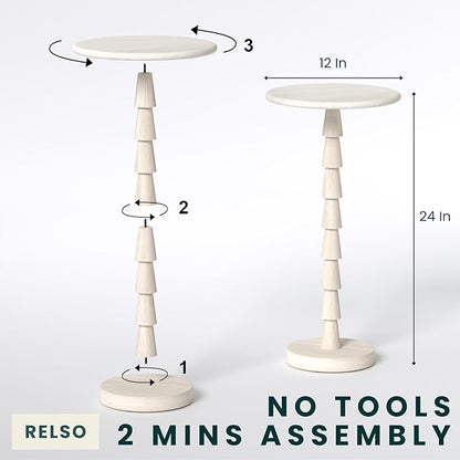 Relso Sakala Solid Mango Wood Drink Table - 24 Inches High, Stylish Side Table, Modern End Table for Living Room, Bedroom Night Stand, Small Folding Coffee Table, Indoor Plant Stand