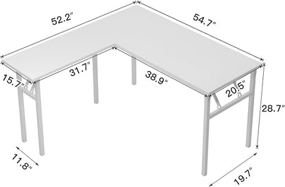 DlandHome Reversible L-Shaped Desk Large Corner Desk Folding Table Computer Desk Home Office Table Computer Workstation,White-N