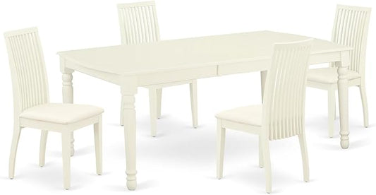 East West Furniture DOIP5-LWH-C 5 Piece Dining Room Table Set Includes a Rectangle Kitchen Table with Butterfly Leaf and 4 Linen Fabric Upholstered Dining Chairs, 42x78 Inch, Linen White