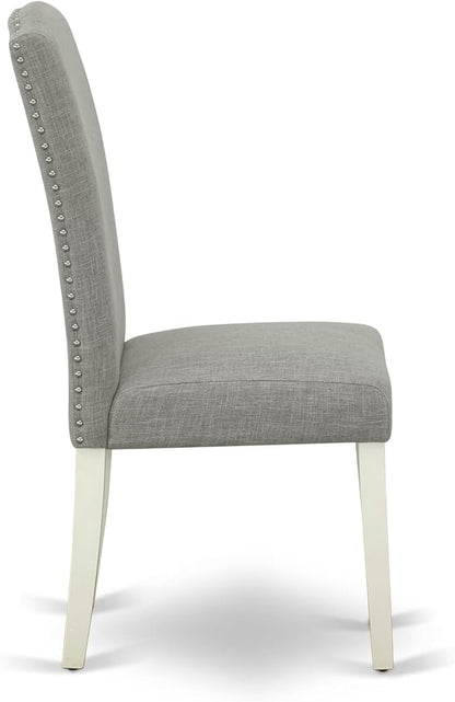 East West Furniture V027EN206-6 6 Piece Kitchen Table Set Contains a Rectangle Dining Table with V-Legs and 4 Dark Shitake Linen Fabric Parson Chairs with a Bench, 40x72 Inch, Multi-Color