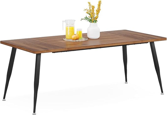 LITTLE TREE 70.9 Inch Large Rectangular Dining Table Kitchen Furniture,Brown+Black