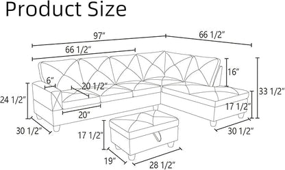 Modular Sectional Couch, L Shaped Couch with Storage, Convertible Sofa with Ottomans, Modern Sectional Sofa for Living Room and Office, Red