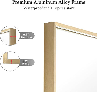 20x36 Inch Gold Bathroom Mirror - Copper-Free Mirror, Aluminum Alloy Frame Vanity Rectangle Wall Mounted Modern Mirror for Bedroom/Living Room/Porch Horizontal or Vertical