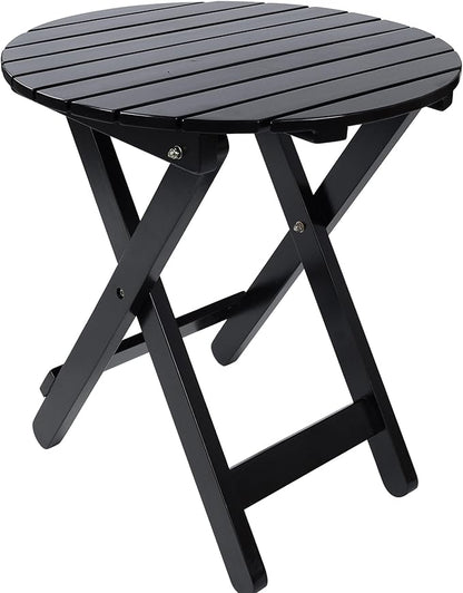 Outdoor Patio Side Table Round Small Wood End Table Folding Coffee Furniture for Living Room, Bedroom, Plant Stand, Camping Portable Black