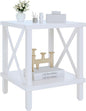 Large End Table Farmhouse Side Table Industrial Style Sofa Table Metal X Accent Wood Coffee Table NightStand with Storage Shelf for Living Room Bedroom White MLBZ16W