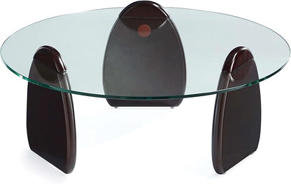 Manhattan Comfort Artesia 2 Piece Set, Round End and Coffee Tables with with Sleek Tempered Glass Top and Solid Wood Base, Living Room Accent Furniture for Modern Homes, Full Collection, Dark Walnut