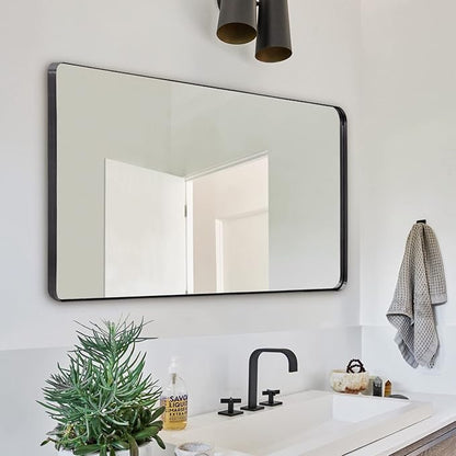 ANDY STAR Black Bathroom Mirror, 24”x40” Rounded Corner Rectangle Mirror, Modern Metal Frame Bathroom Vanity Mirror(Matte Black Finish)