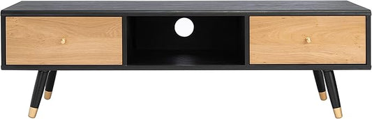 SAFAVIEH Beatrix TV Stand for up to 60" Flatscreen – Black & Oak, 2 Doors with Interior Storage, 1 Open Shelf, Entertainment Media Console (MED9607A)