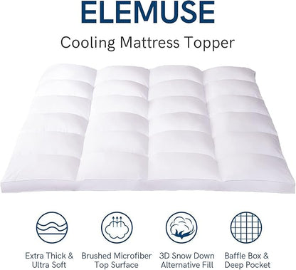 ELEMUSE RV Short Queen Mattress Topper for Back Pain, Extra Thick Mattress Pad Cover, Plush Soft Pillowtop with Elastic Deep Pocket, Overfilled Down Alternative Filling