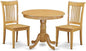East West Furniture ANPO3-OAK-W 3 Piece Dinette Set for Small Spaces Contains a Round Kitchen Table with Pedestal and 2 Dining Room Chairs, 36x36 Inch, Oak