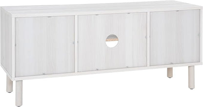 SAFAVIEH Home Collection Ophelia Bleached White/Natural Rattan 2-Door 2-Shelf Entertainment Media Stand (Fits up to a 50" Flatscreen TV)