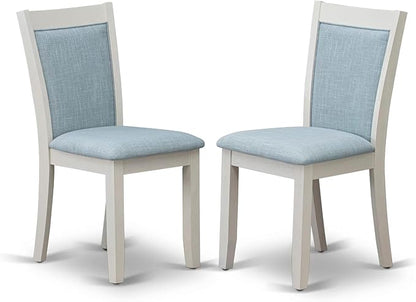 East West Furniture V027MZ015-7 7 Piece Dining Table Set Consist of a Rectangle Kitchen Table with V-Legs and 6 Baby Blue Linen Fabric Upholstered Chairs, 40x72 Inch, Multi-Color