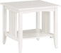 OSP Home Furnishings Sierra End Table with Lower Storage Shelf and Mission Style Side Panels, White